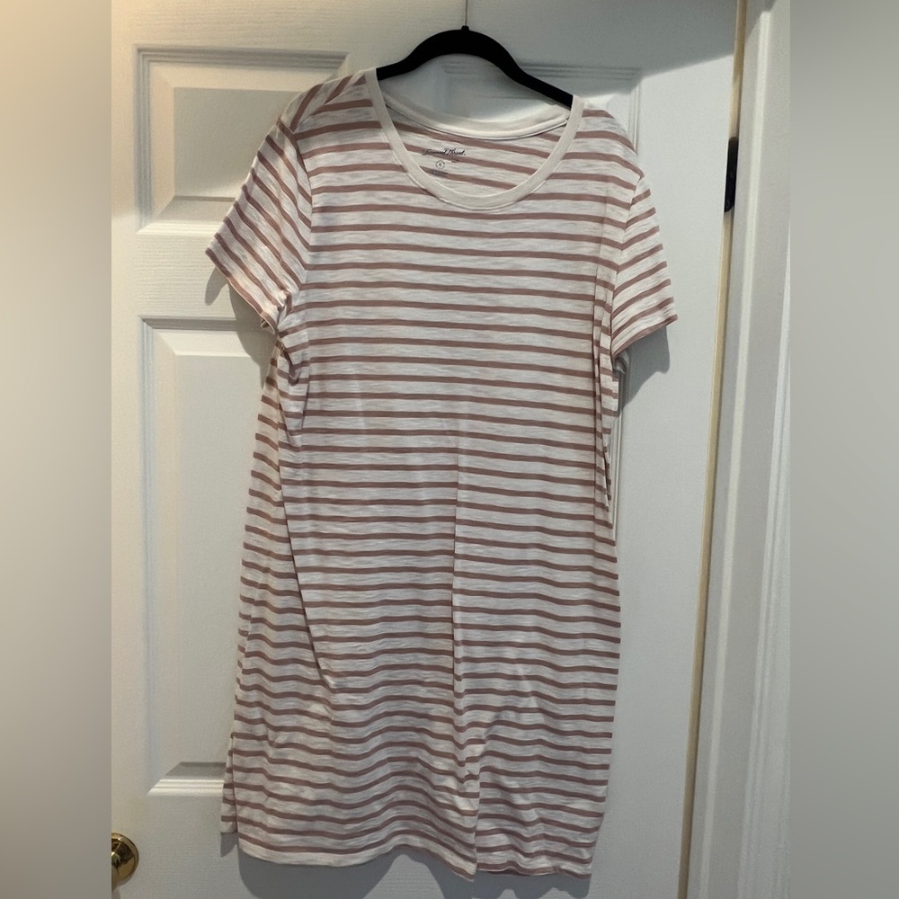 Tan Striped T-Shirt Dress